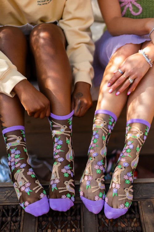 Floral Rabbit Sheer Crew