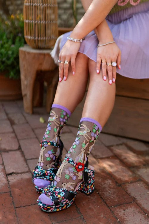 Floral Rabbit Sheer Crew