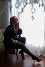 Annabelle Pinstripe Thigh Highs with Stay-Up Top