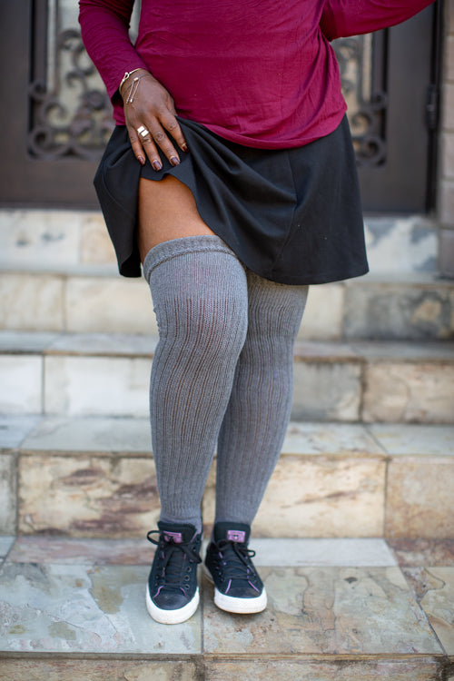 M45 Ribbed Thigh High with Roll Top