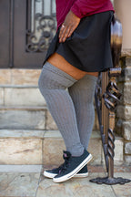 M45 Ribbed Thigh High with Roll Top