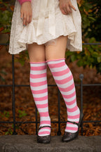 Roll Top Striped Knee High Socks