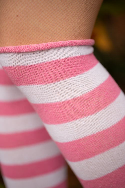 Roll Top Striped Knee High Socks