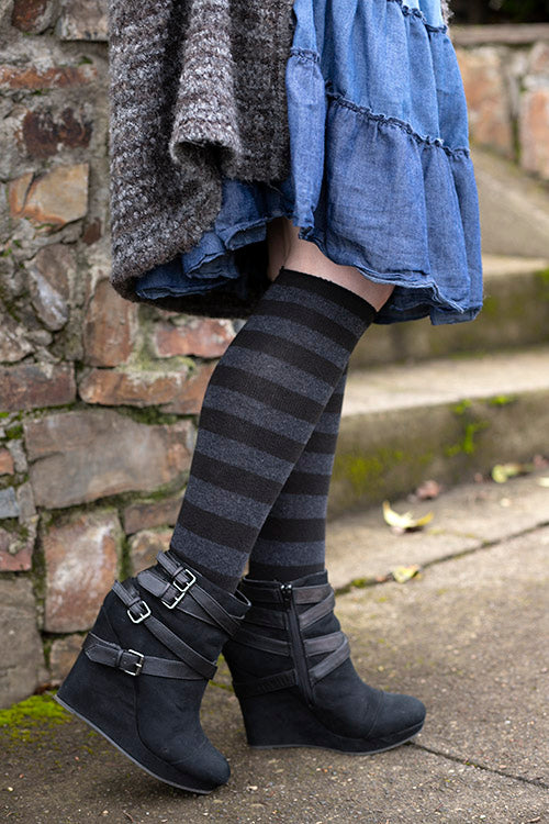 Roll Top Striped Knee High Socks