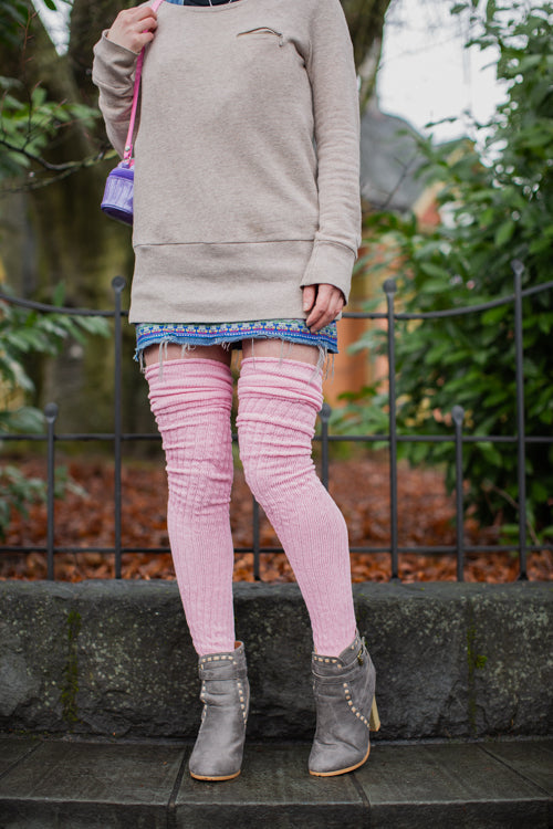 Longer M45 Ribbed Thigh High with Roll Top