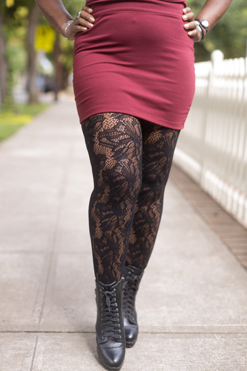 Plus Size Illustrated Flora Net Tights