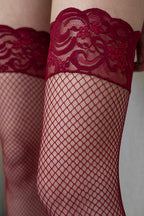 Backseam Fishnet Stockings with Stay Up Lace Top