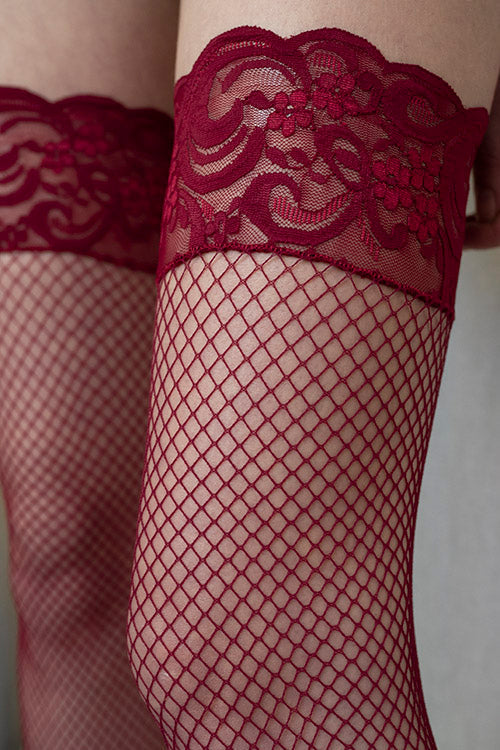 Backseam Fishnet Stockings with Stay Up Lace Top