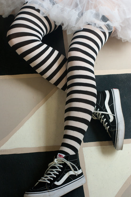 Striped Nylon Thigh Highs