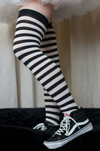Plus Size Striped Nylon Thigh Highs