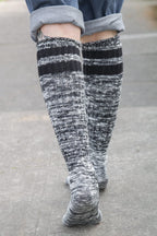 Top-Striped Marled Slouch Knee Socks