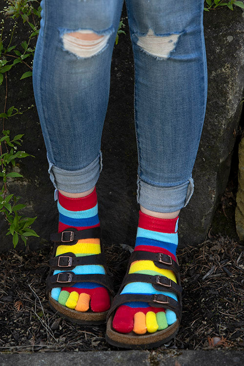 Rainbow Striped Anklet Toe Socks
