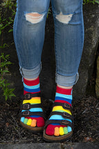 Rainbow Striped Anklet Toe Socks